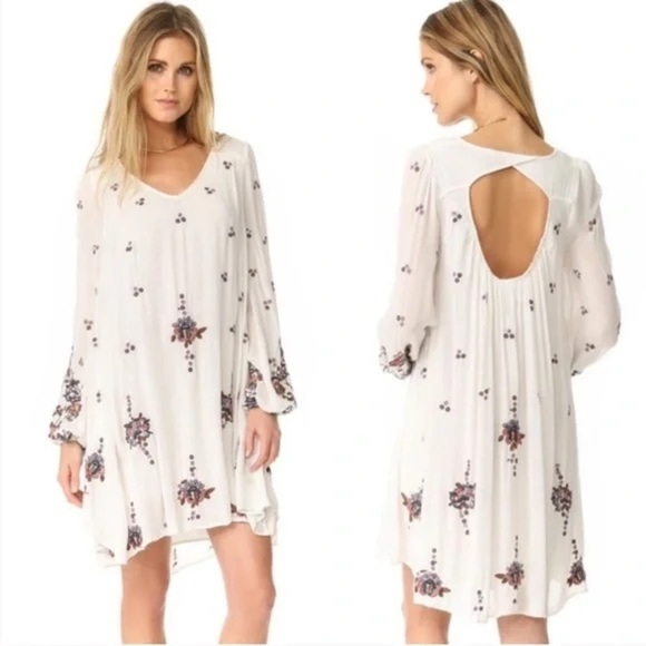 Free People Dresses & Skirts - Free People Dress Womens XS Oxford Embroidered Boho Cut Out Long Sleeve Mini